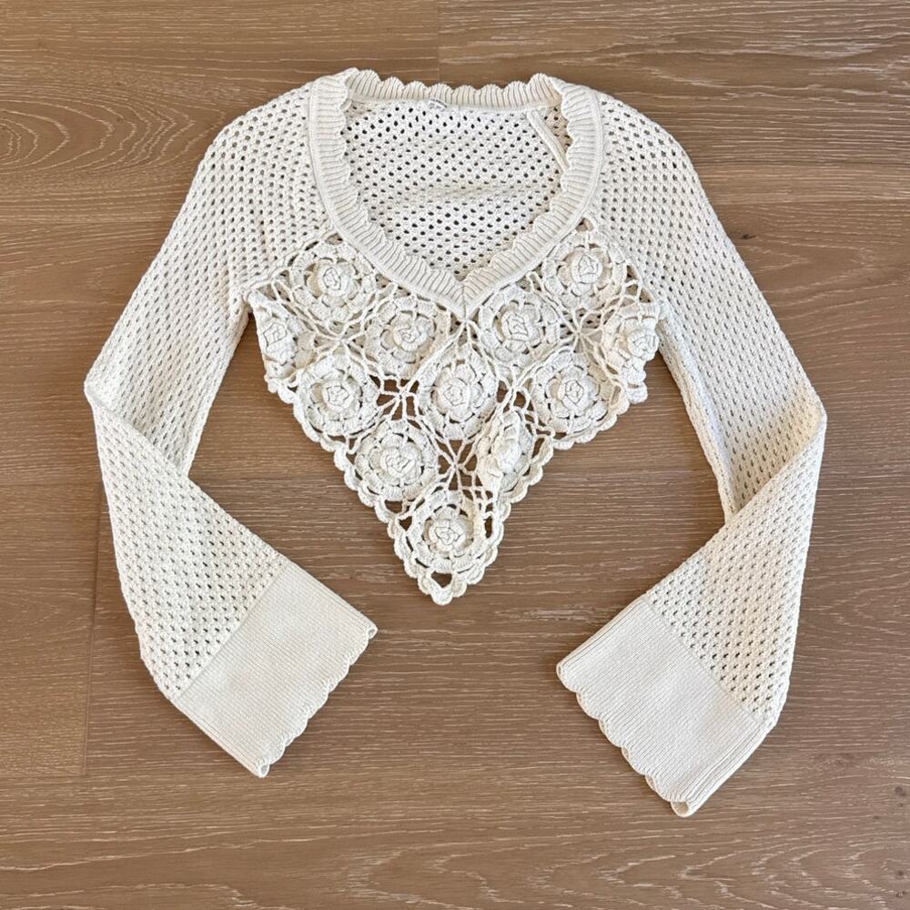 Tularosa Maribell Crochet Sweater Size S in Cream
